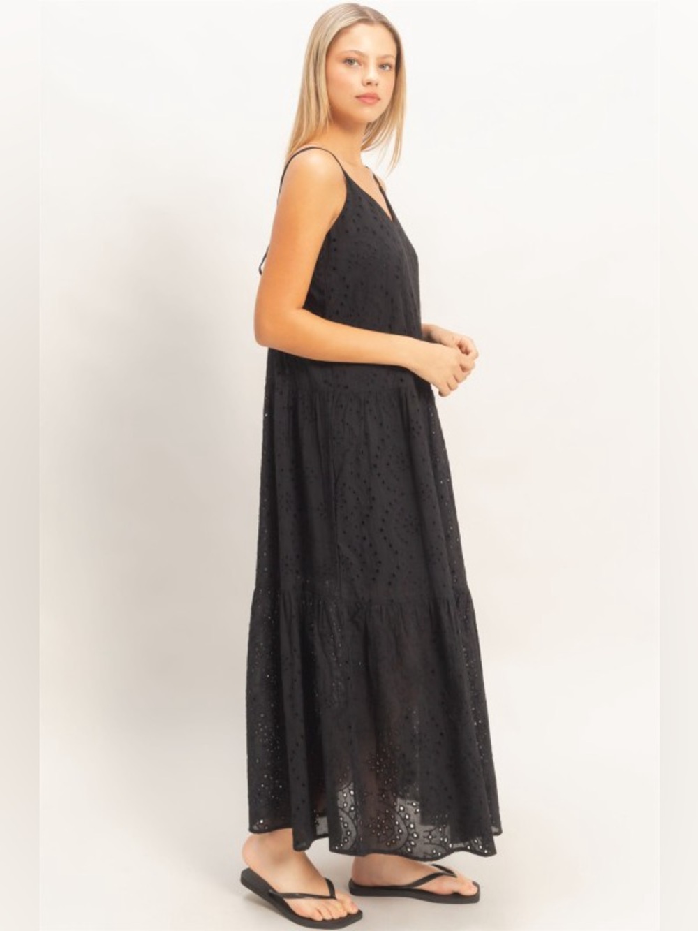 #250 CLOSEOUT FIRM ❤️New! Cotton Black Eyelet Maxi Dress